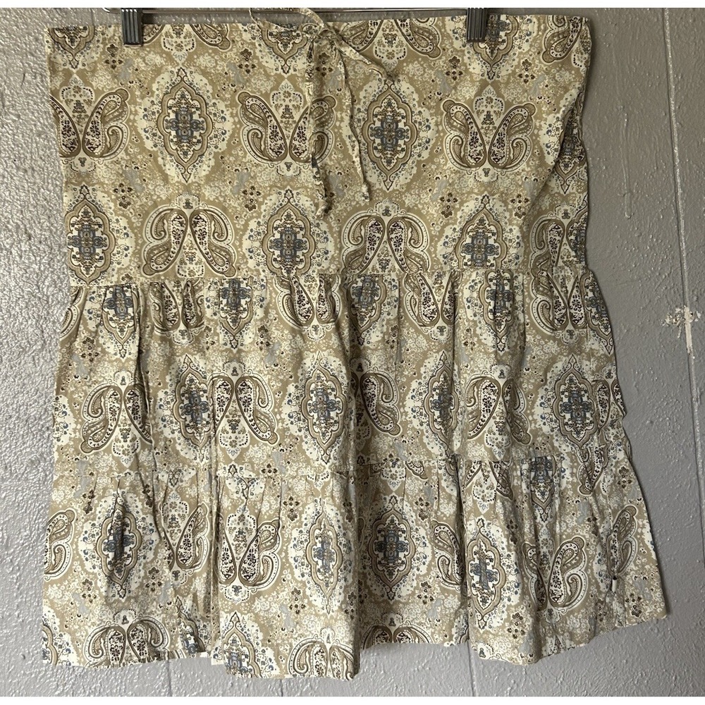 Women's Vtg Rip curl Paisley Midi Skirt  Tan Blue Size M Drawstring Y2K Hippie